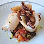 Receta de Calamares con pisto de calabacín, cebolla y tomate